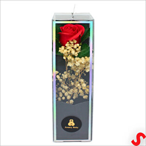 Pvc Kutulu Cipsolu Yapay Kırmızı Gül - 25cm X 7cm