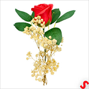 Pvc Kutulu Cipsolu Yapay Kırmızı Gül - 25cm X 7cm