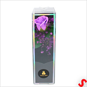 Pvc Kutulu Cipsolu Yapay Mor Gül - 25cm X 7cm