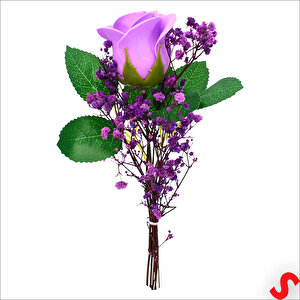 Pvc Kutulu Cipsolu Yapay Mor Gül - 25cm X 7cm
