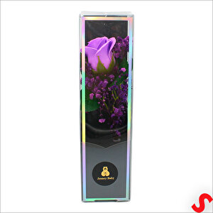 Pvc Kutulu Cipsolu Yapay Mor Gül - 25cm X 7cm