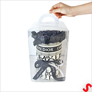 Pvc Kutulu Özel Siyah Lüks Yapay Gül Buketi - 30cm X 15cm