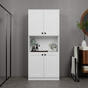 Lucas 4 Kapaklı Çok Amaçlı Dolap, Çok Amaçlı Banyo, Mutfak Ve Mikrodalga Fırın Dolabı - Beyaz