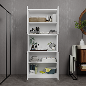 Lucas 4 Kapaklı Çok Amaçlı Dolap, Çok Amaçlı Banyo, Mutfak Ve Mikrodalga Fırın Dolabı - Beyaz