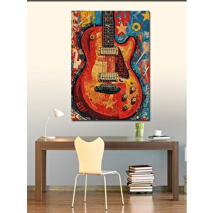Kanvas Tablo Renkli Elektro Gitar Ve Çizgiler 50x70 cm