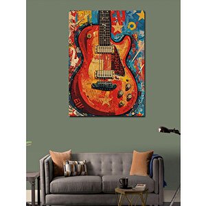 Kanvas Tablo Renkli Elektro Gitar Ve Çizgiler 100x140 cm