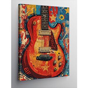 Kanvas Tablo Renkli Elektro Gitar Ve Çizgiler 70x100 cm