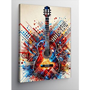 Kanvas Tablo Renkli Gitar Ve Soyut Çizgiler 100x140 cm