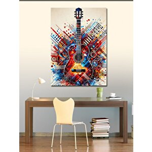 Kanvas Tablo Renkli Gitar Ve Soyut Çizgiler 100x140 cm