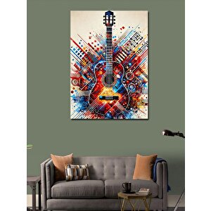 Kanvas Tablo Renkli Gitar Ve Soyut Çizgiler 100x140 cm