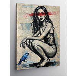 Kanvas Tablo Kırmızı Bantlı Kadın Ve Kuş 50x70 cm