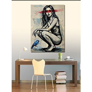 Kanvas Tablo Kırmızı Bantlı Kadın Ve Kuş 50x70 cm