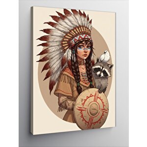 Kanvas Tablo Kızılderili Kadın Ve Savaşçı Ruhu 50x70 cm