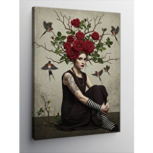 Kanvas Tablo Gül Taçlı Kadın Portresi 100x140 cm
