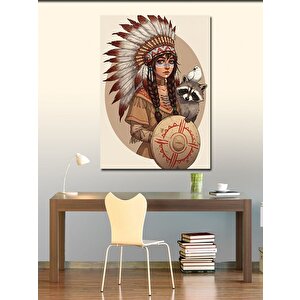 Kanvas Tablo Kızılderili Kadın Ve Savaşçı Ruhu 100x140 cm