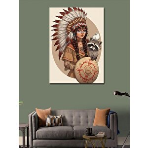 Kanvas Tablo Kızılderili Kadın Ve Savaşçı Ruhu 100x140 cm
