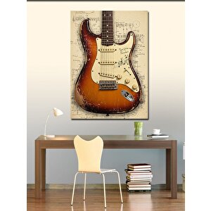 Kanvas Tablo Elektrik Gitar Ve Nota Deseni 100x140 cm