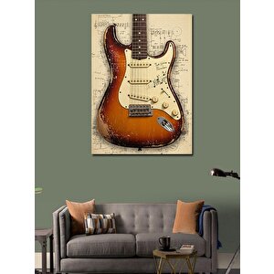 Kanvas Tablo Elektrik Gitar Ve Nota Deseni 100x140 cm