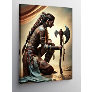 Kanvas Tablo Savaşçı Kadın Ve Balta 50x70 cm