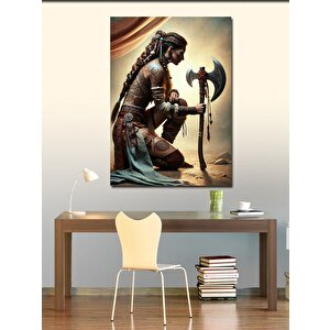 Kanvas Tablo Savaşçı Kadın Ve Balta 50x70 cm