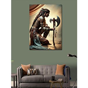 Kanvas Tablo Savaşçı Kadın Ve Balta 50x70 cm