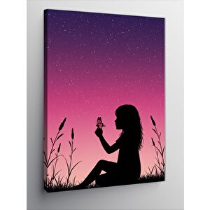 Kanvas Tablo Gece Lambasıyla Çocuk Silueti 100x140 cm