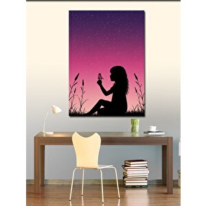 Kanvas Tablo Gece Lambasıyla Çocuk Silueti 100x140 cm