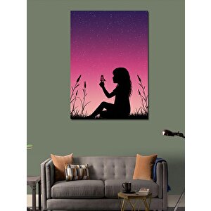 Kanvas Tablo Gece Lambasıyla Çocuk Silueti 100x140 cm