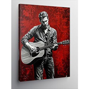 Kanvas Tablo Kırmızı Fonlu Gitarist 50x70 cm