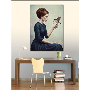Kanvas Tablo Kuş Ve Zarif Kadın Portresi 50x70 cm