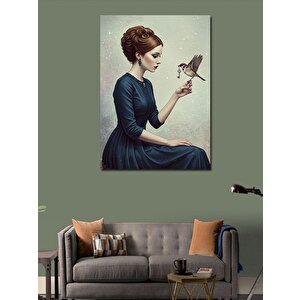 Kanvas Tablo Kuş Ve Zarif Kadın Portresi 50x70 cm