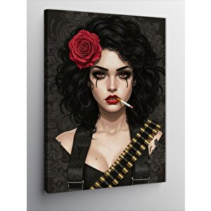 Kanvas Tablo Kırmızı Güllü Kadın 100x140 cm
