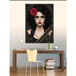Kanvas Tablo Kırmızı Güllü Kadın 100x140 cm