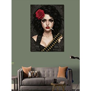 Kanvas Tablo Kırmızı Güllü Kadın 100x140 cm