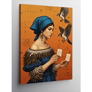 Kanvas Tablo Kuşlarla Kadın Portresi 100x140 cm