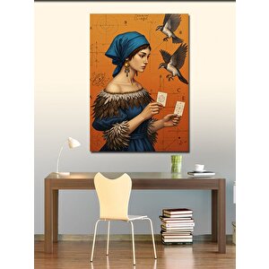 Kanvas Tablo Kuşlarla Kadın Portresi 100x140 cm