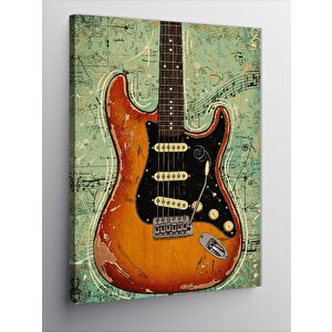 Kanvas Tablo Elektrik Gitar Ve Harita 70x100 cm