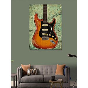 Kanvas Tablo Elektrik Gitar Ve Harita 70x100 cm