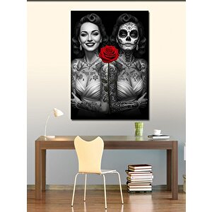 Kanvas Tablo Karanlık Kadın Gül Ile 70x100 cm