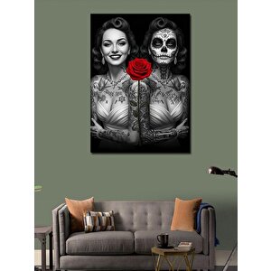 Kanvas Tablo Karanlık Kadın Gül Ile 70x100 cm
