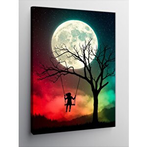 Kanvas Tablo Ayışığında Salıncakta Çocuk 100x140 cm