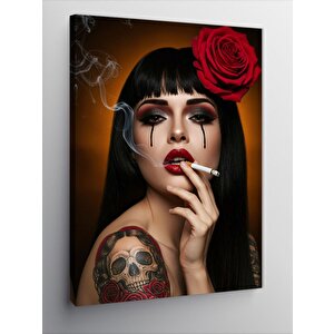 Kanvas Tablo Kırmızı Gül Ve Gotik Kadın 50x70 cm