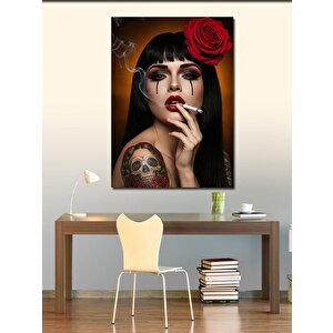Kanvas Tablo Kırmızı Gül Ve Gotik Kadın 50x70 cm