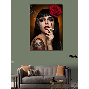 Kanvas Tablo Kırmızı Gül Ve Gotik Kadın 50x70 cm