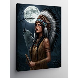 Kanvas Tablo Kızılderili Kadın Ve Ayışığı 50x70 cm