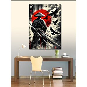 Kanvas Tablo Kırmızı Ay Ve Samuray 50x70 cm