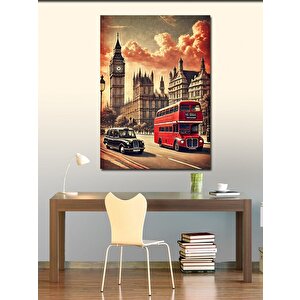Kanvas Tablo Londra, Big Ben Ve Kırmızı Otobüs 50x70 cm
