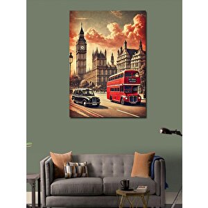 Kanvas Tablo Londra, Big Ben Ve Kırmızı Otobüs 50x70 cm