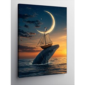 Kanvas Tablo Ay Ve Yelkenli Figürü 100x140 cm