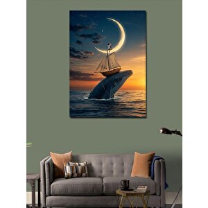 Kanvas Tablo Ay Ve Yelkenli Figürü 100x140 cm